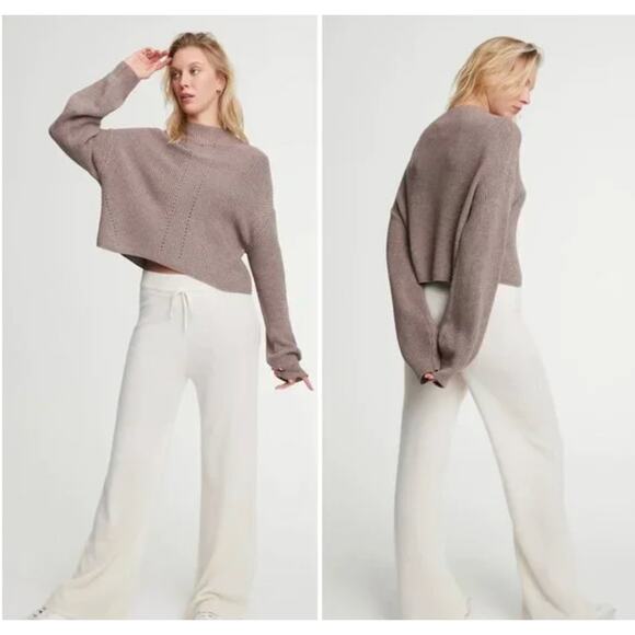 Le Ore Sweater 1X Lodi Pointelle Knit Pullover Walnut Brown Mock Neck Chic Work - Picture 3 of 12